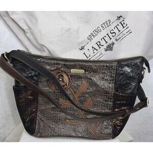 L'Artiste  Spring Step Purse Embossed Flower Embellished Browns